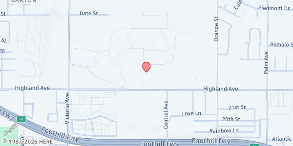 Map showing Highland Senior Center at 3102 E Highland Ave, Highland, CA