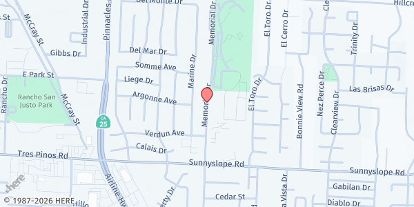 Map showing Hollister Mobile Pantry - Memorial Dr at Memorial Drive (Across from the skate park), Hollister, CA