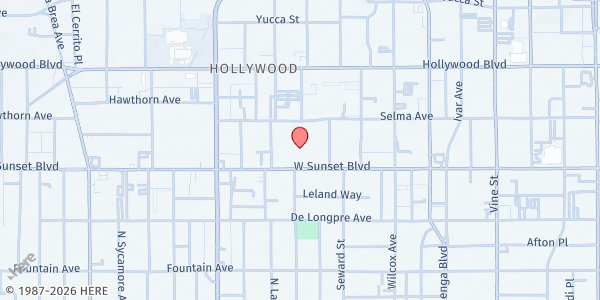 Map showing Blessed Sacrament Catholic Church, Hollywood at 6657 West Sunset Blvd., Hollywood, CA