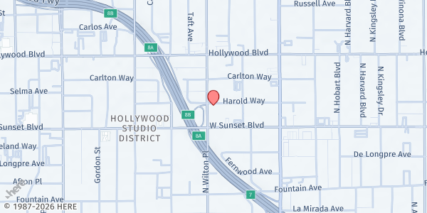 Map showing First Southern Baptist Church of Hollywood at 1528 N. Wilton Place, Hollywood, CA