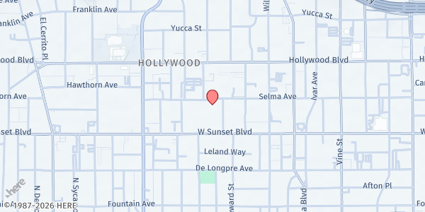 Map showing The Center at Blessed Sacrament at 6636 Selma Avenue, Hollywood, CA