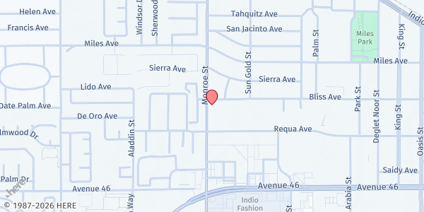 Map showing Abundant Life Church at 82025 Bliss St., Indio, CA