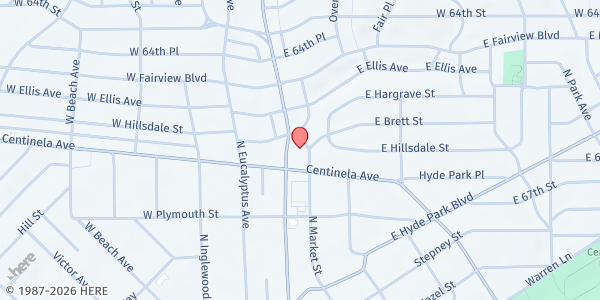 Map showing Chapel of Peace Lutheran Church at 1009 N. Market Street, Inglewood, CA