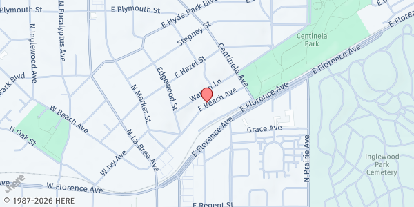 Map showing Food Pantry LAX at 355 E. Beach St., Inglewood, CA