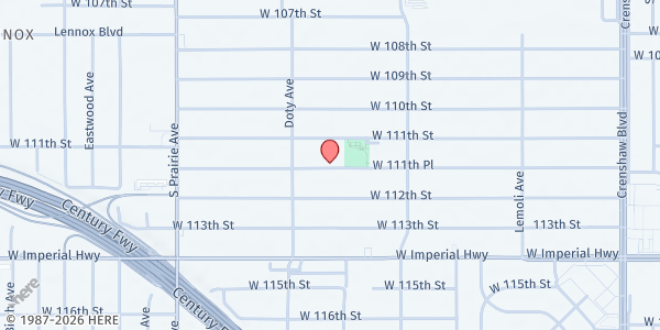 Map showing Greater Emmanuel Missionary Baptist Church of Los Angeles at 3727 West 111th Pl, Inglewood, CA