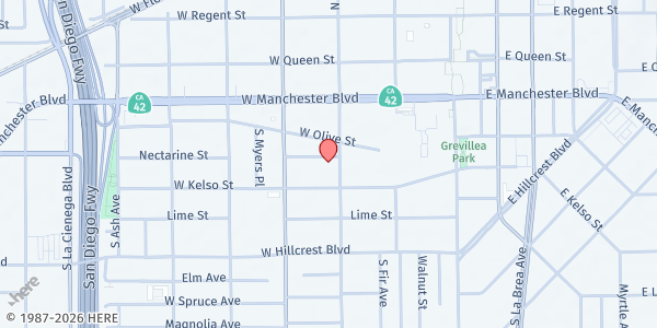 Map showing Inglewood Church of Christ at 323 S. Eucalyptus Avenue, Inglewood, CA