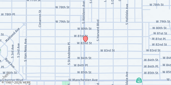 Map showing New Direction Community Program at 8200 South Western Ave., Inglewood, CA