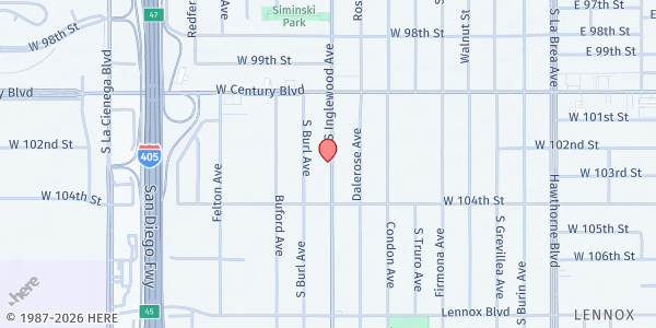 Map showing St. Margaret's Center at 10217 Inglewood Ave., Inglewood, CA