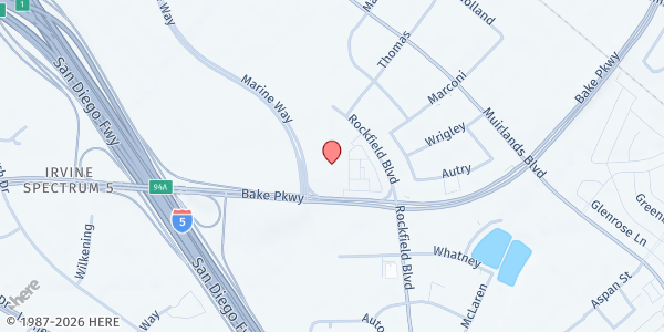 Map showing Christian Outreach Center at 15520 Rockfield Blvd., Irvine, CA