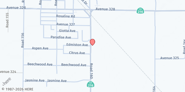 Map showing Walnut Grove Assembly of God at 32576 Road 160, Ivanhoe, CA