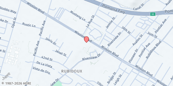 Map showing Eddie Dee Center at 5888 Mission Blvd., Jurupa Valley, CA