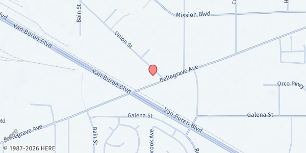 Map showing Manna Ministries - Vision Plus Church at 9875 Bellegrave Ave, Jurupa Valley, CA
