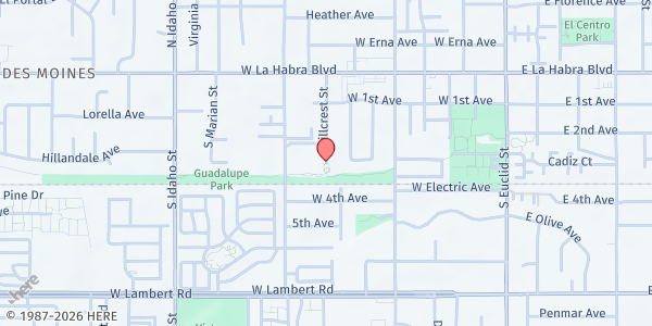 Map showing Vista Community Clinic - The Gary Center at 341 Hillcrest Street, La Habra, CA