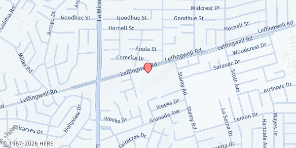 Map showing Calvary Chapel La Mirada at 15144 Leffingwell Rd., La Mirada, CA