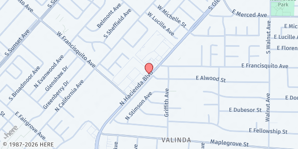 Map showing West Covina Adult Day Health at 1633 N. Hacienda Boulevard, La Puente, CA