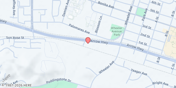 Map showing Sowing Seeds for Life - Central Food Bank at 1350 E Arrow Hwy, La Verne, CA