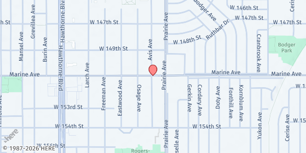Map showing House Of Yahweh at 4046 Marine Ave, Lawndale, CA