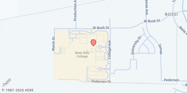 Map showing West Hills College - Lemoore Campus Mobile Pantry at 555 College Ave., Lemoore, CA