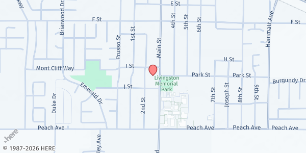 Map showing Emmanuel Baptist Church at 1310 Main Street, Livingston, CA