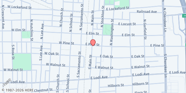 Map showing CPFSJ: Lodi Family Resource Center at 100 E Pine St, Lodi, CA