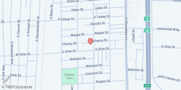 Map showing Ebenezer Congregational Church at 825 S. Central Avenue, Lodi, CA