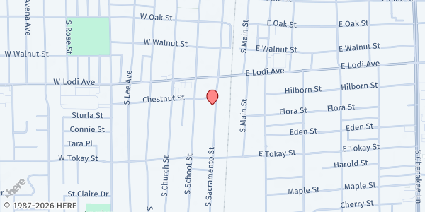 Map showing Lodi Community Services Center at 415 S. Sacramento Street, Lodi, CA