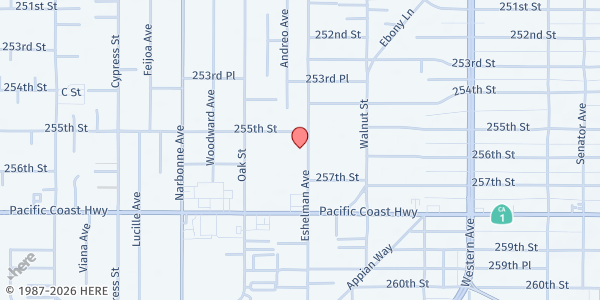 Map showing St. Margaret Mary Alacoque Christian Service at 25511 Eshelman Avenue, Lomita, CA