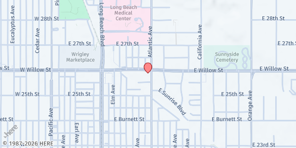 Map showing AFS AIDS Food Store at 590 E Willow St., Long Beach, CA