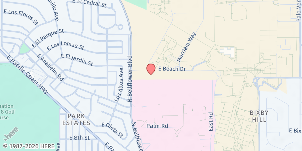 Map showing Lauren Chalmers '83 Beach Pantry at 1212 N. Bellflower Boulevard, Long Beach, CA