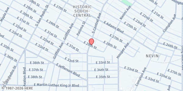 Map showing A Place Called Home - Family Resource Depot at 2830 S. Central Avenue, Los Angeles, CA
