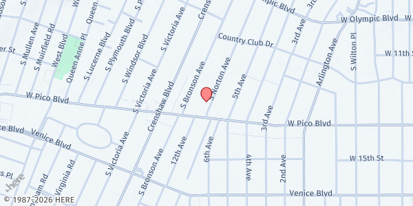 Map showing Ananda Marga of L.A., Inc. - Food Distribution Site at 1245 S. Norton Avenue, Los Angeles, CA