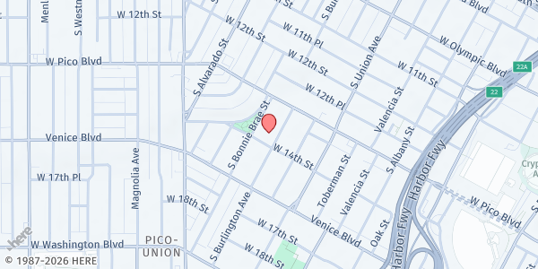 Map showing Angelica Lutheran Church at 1345 South Burlington Avenue, Los Angeles, CA