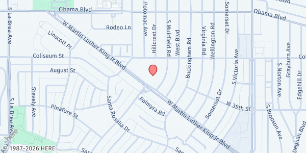 Map showing Baldwin Bethany Community Development Corporation at 4115 W. Martin Luther King Jr. Blvd, Los Angeles, CA