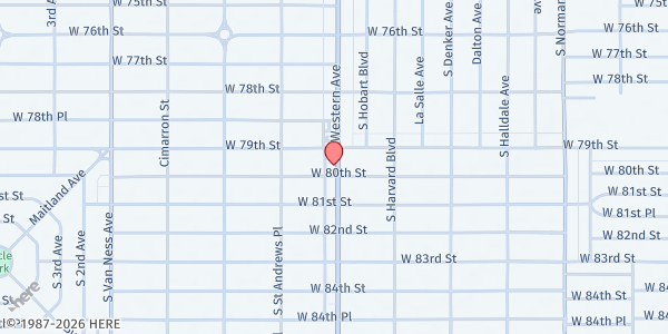 Map showing Bethel AME Church- Richard Allen Center at 7919 S. Western Avenue, Los Angeles, CA