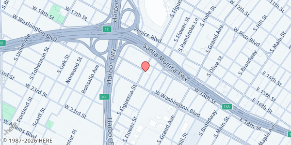 Map showing Bob Hope Patriotic Hall at 1816 S. Figueroa St, Los Angeles, CA