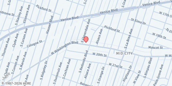 Map showing Bread of Life Foursquare Gospel Church - God's Food Pantry at 5175 1/2 W. Washington Street, Los Angeles, CA