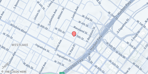 Map showing Central City Neighborhood Partners - 501 S Bixel St at 501 S. Bixel Street, Los Angeles, CA
