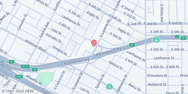 Map showing East LA Community Corporation - Tenant Services at 611 S. Lorena Street, Los Angeles, CA