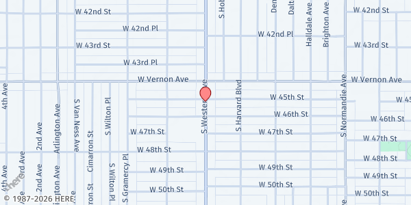 Map showing Faith In Christ Ministries - 4501 S. Western Ave at 4501 S. Western Ave., Los Angeles, CA