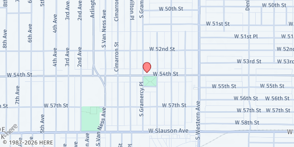 Map showing Fifty Fourth Street S.D.A. Church at 1973 West 54th Street, Los Angeles, CA