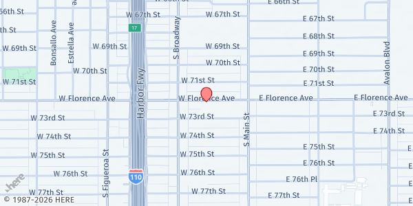 Map showing Greater New Morning Star Baptist Church at 210 W. Florence Avenue, Los Angeles, CA