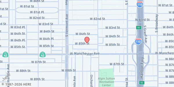 Map showing Heavenly Vision Church of God in Christ at 849 W. 85th Street, Los Angeles, CA