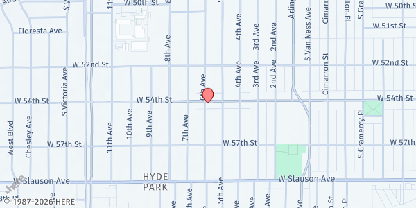 Map showing Here to Help Foundation - Main Location at 2728 W 54th St, Los Angeles, CA