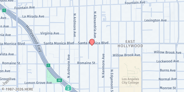 Map showing Hollywood Community Housing Food Pantry at 5020 W. Santa Monica Blvd., Los Angeles, CA