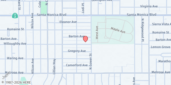 Map showing Hollywood West Neighborhood Center at 5823 Willoughby Avenue, Los Angeles, CA