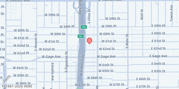 Map showing Iglesia Adventista Mid-City at 330 W. 61st Street, Los Angeles, CA