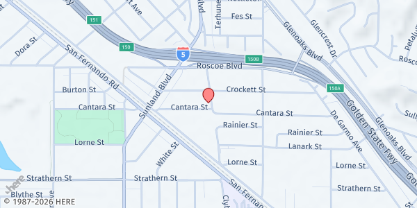 Map showing Iglesia El Descanso - Resting Place Church at 10803 Cantara St., Los Angeles, CA