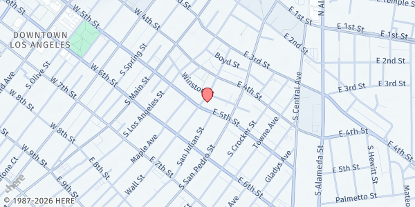 Map showing Los Angeles Mission: Food & Shelter at 303 East 5th Street, Los Angeles, CA