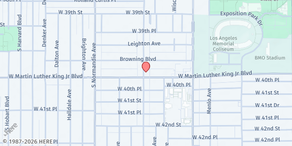 Map showing Los Angeles University S.D.A. Church at 1135 Martin Luther King Jr. Blvd., Los Angeles, CA