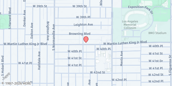 Map showing Los Angeles University Seventh-day Adventist Church at 1135 Martin Luther King Jr. Blvd., Los Angeles, CA